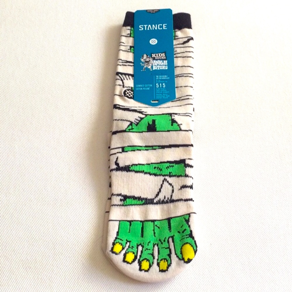 Stance Kids Cream & Green Monster Toe Crew Socks